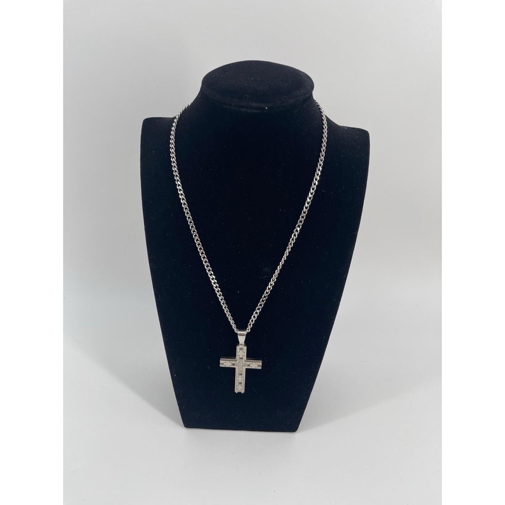Simple Stainless Steel Silver Tone Cross Pendant Chain Necklace Men Women Gift